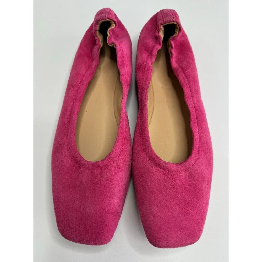 J. Crew Kids Size 5 Anya Scrunchie Ballet Flats in Pink Suede Leather Square Toe